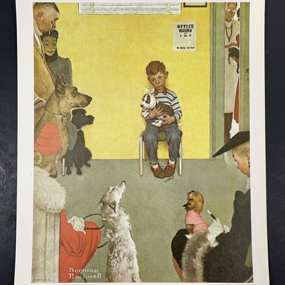 Norman Rockwell At The Vet’s Office Lithograph Waiting for the Vet 8” x 10” - Picture 8 of 8